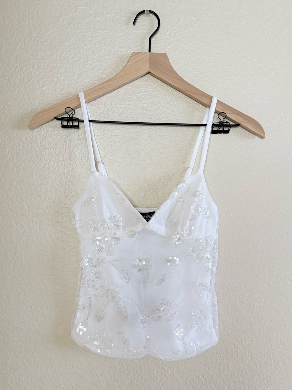 NWT Floral Beaded Micro-Mesh Tank Top